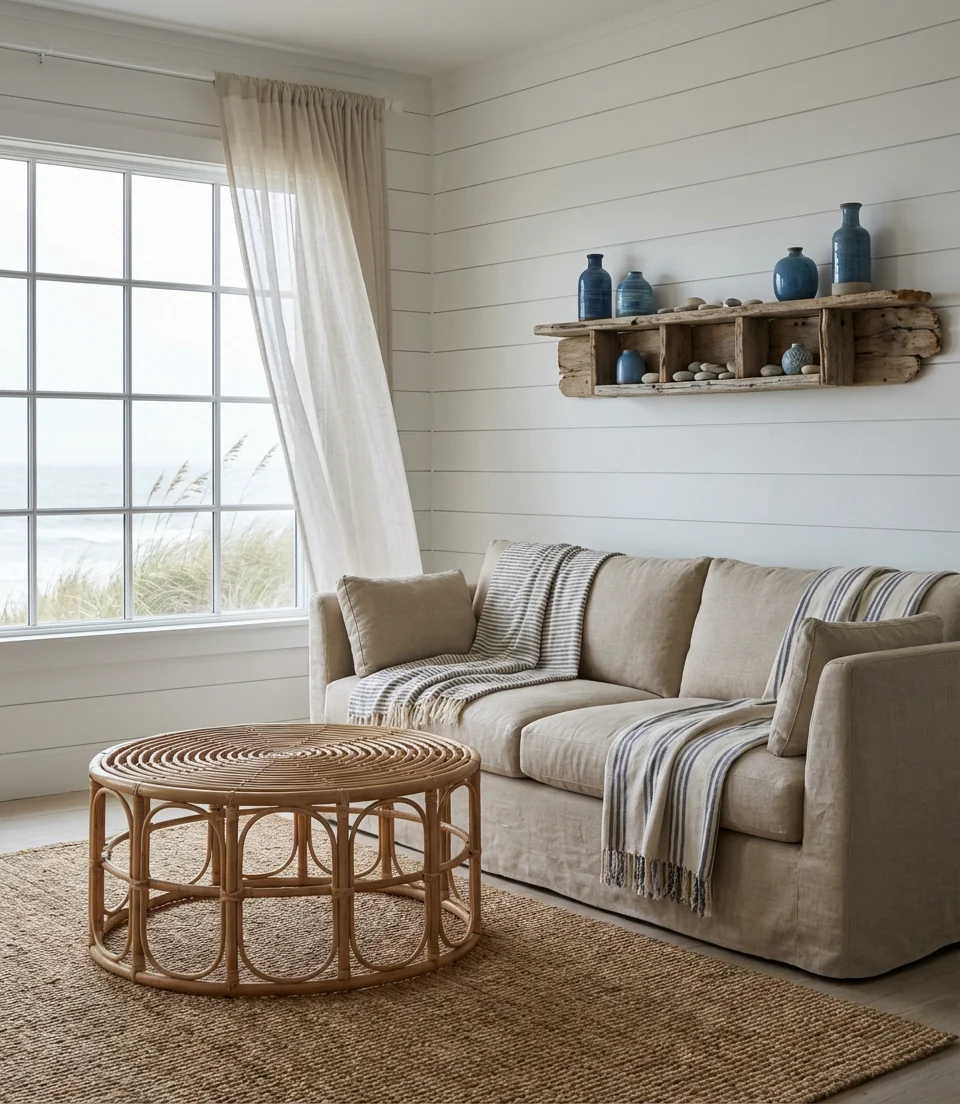 Coastal Living Room with Breezy Textures 1