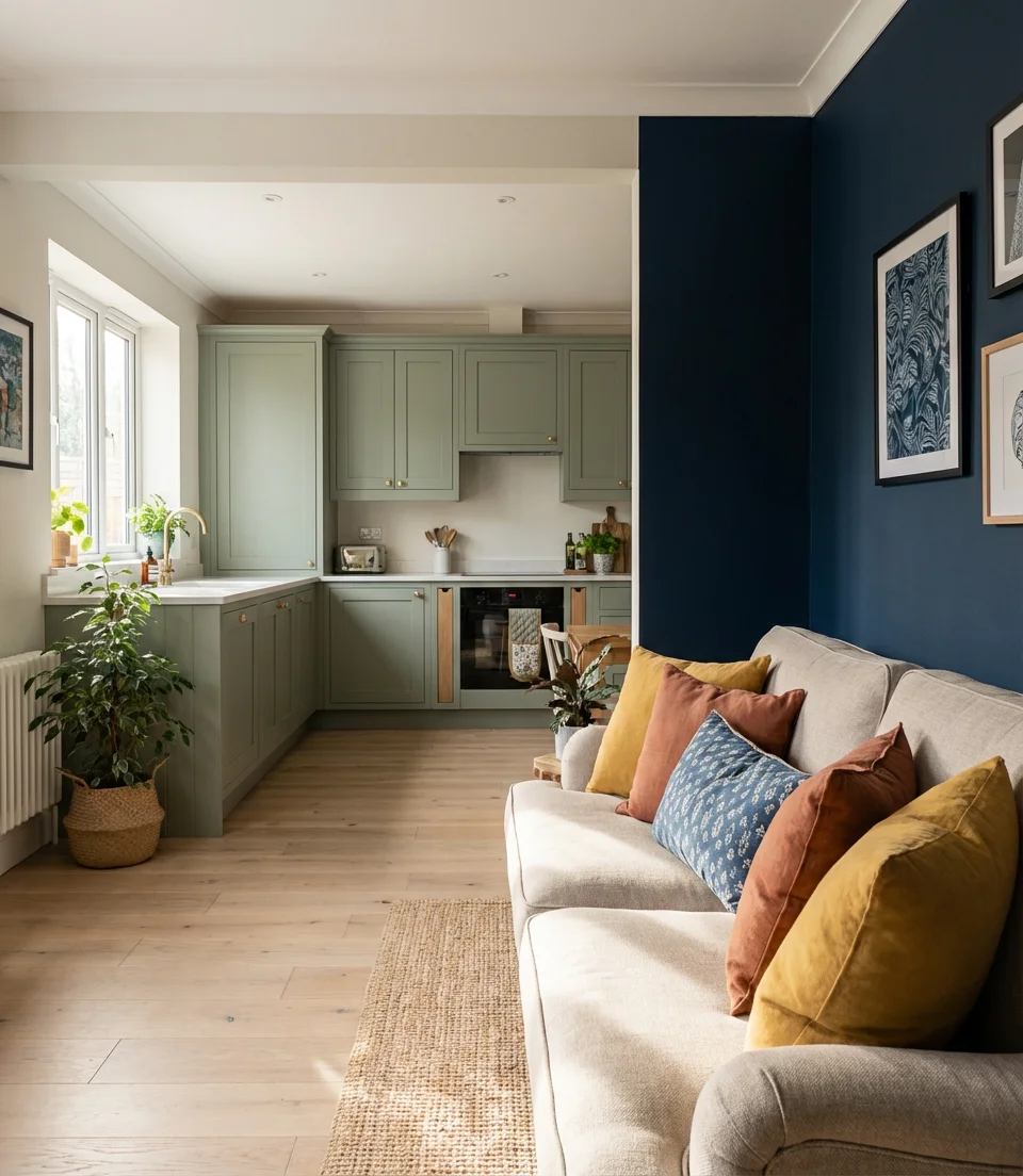 Color-Blocked Open Kitchen Living Room 2
