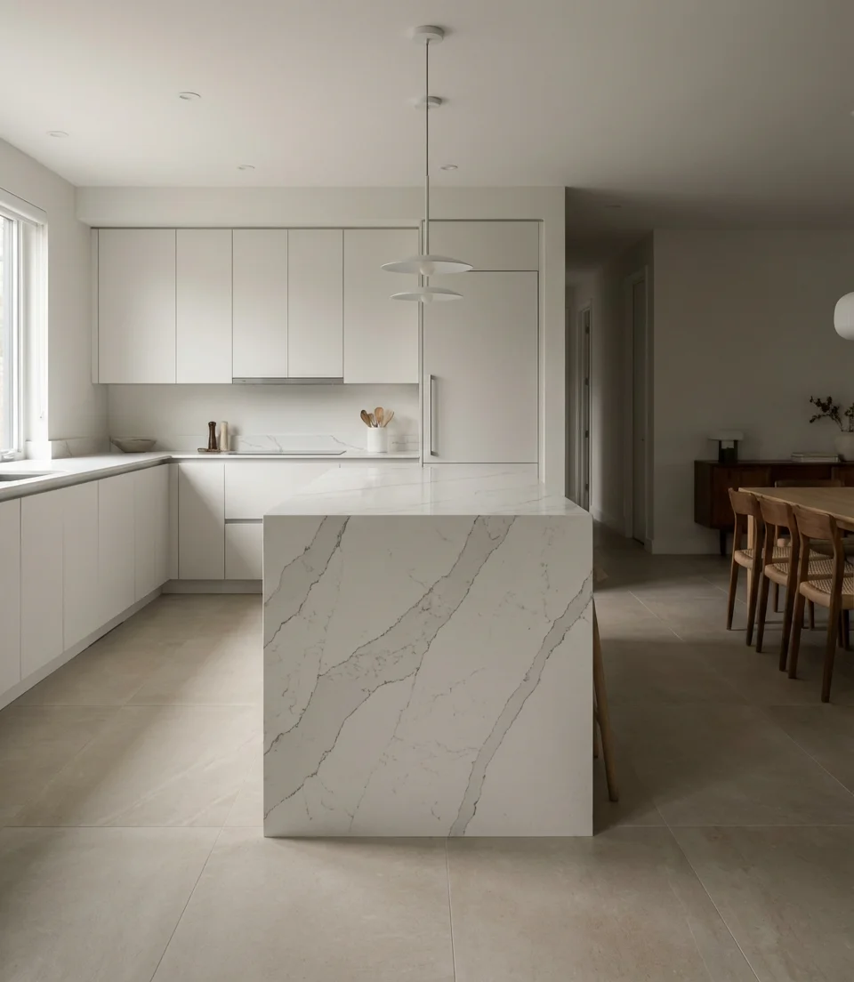 Contemporary Kitchen With Waterfall Island 1