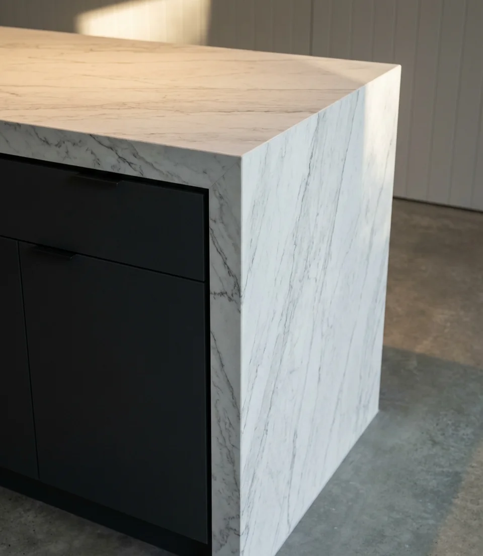 Contemporary Kitchen With Waterfall Island 2