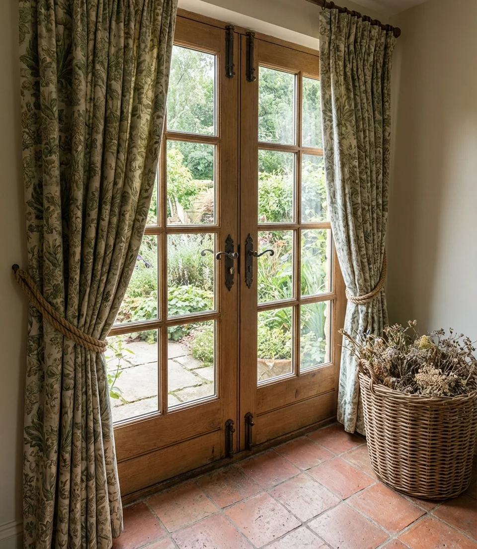 Cottage-Style Floral Curtains with Iron Rods 2