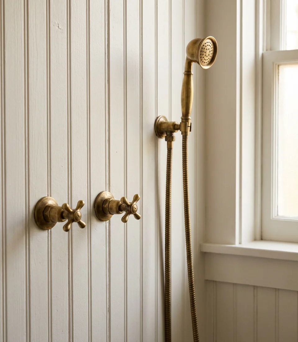 Cottage-Style Shower with Beadboard and Vintage Fixtures 2