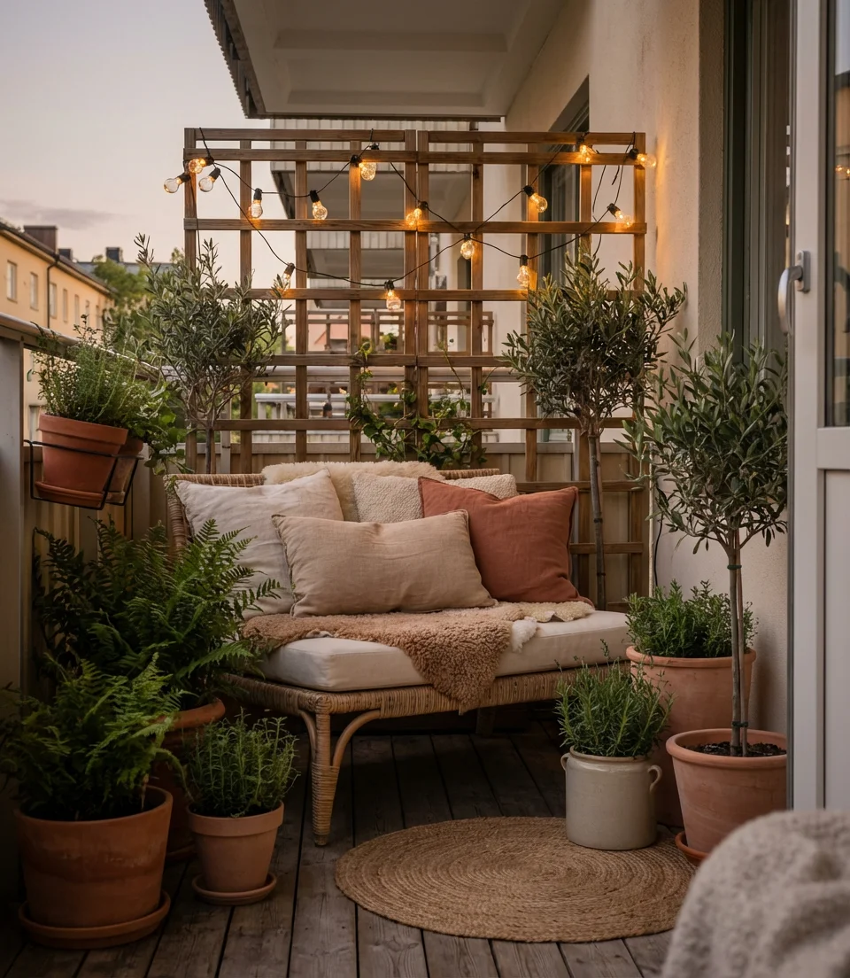 Cozy Corner Lounge with String Lights 1