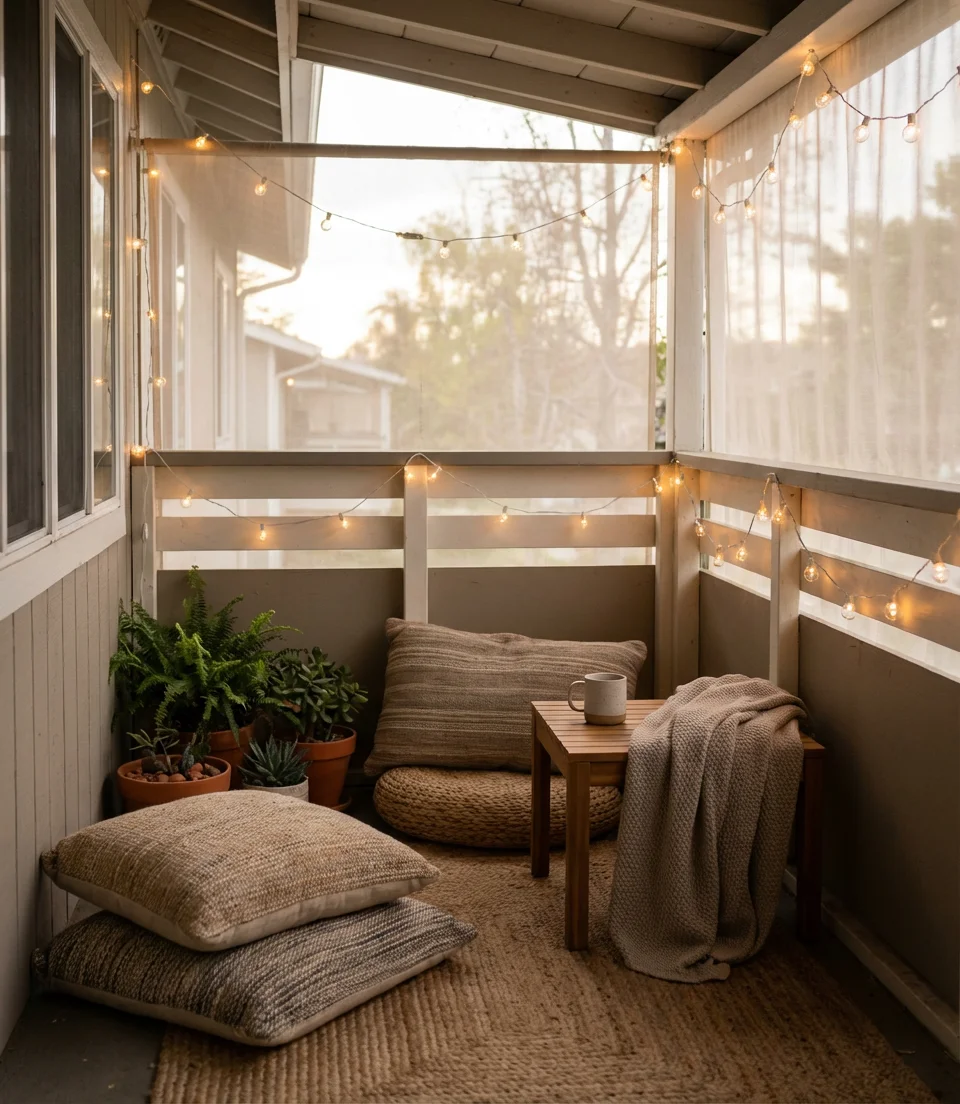 Cozy Corner Lounge with String Lights 2