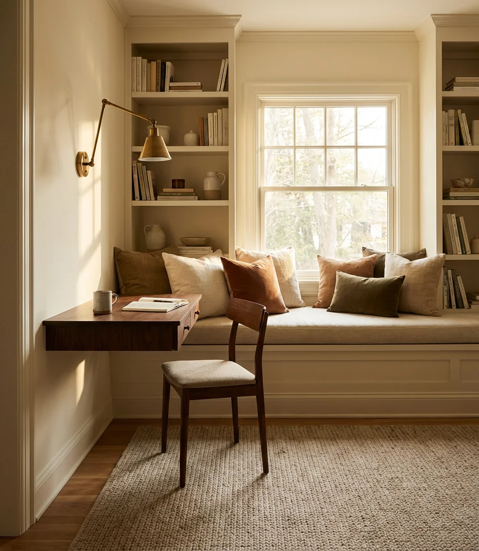 Cozy Reading Nook Office Hybrid with Built-In Seating 1