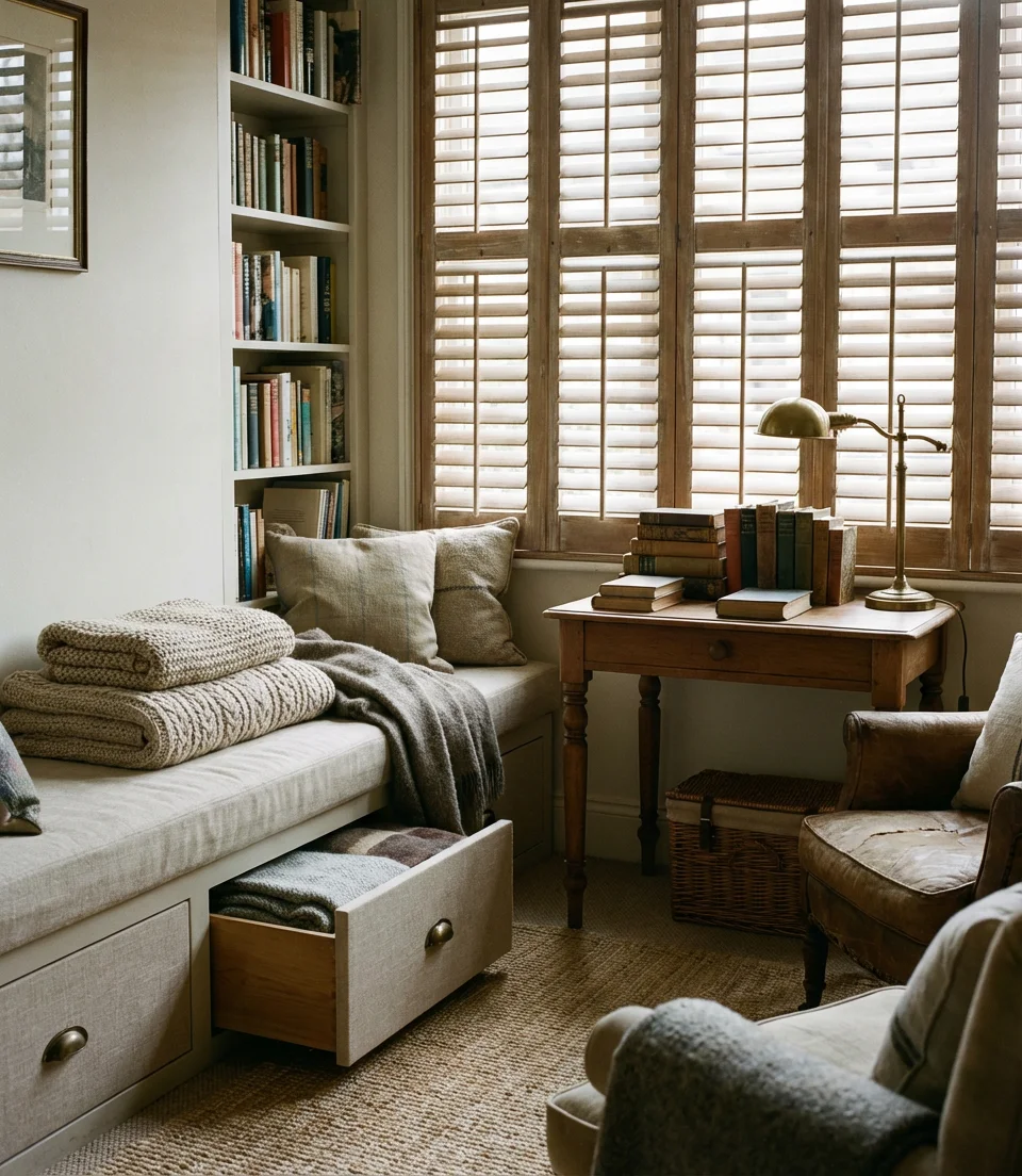 Cozy Reading Nook Office Hybrid with Built-In Seating 2