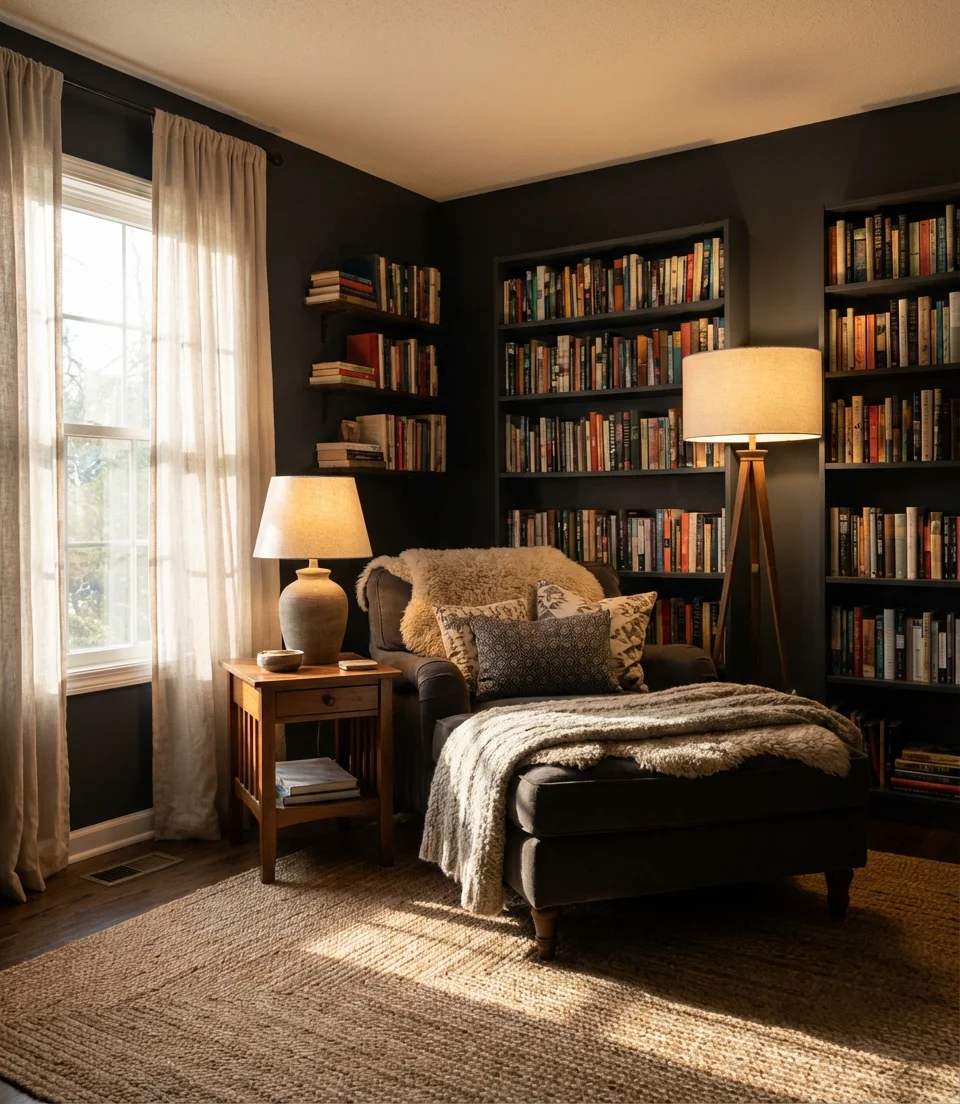 Cozy Reading Nook with Layered Lighting 2