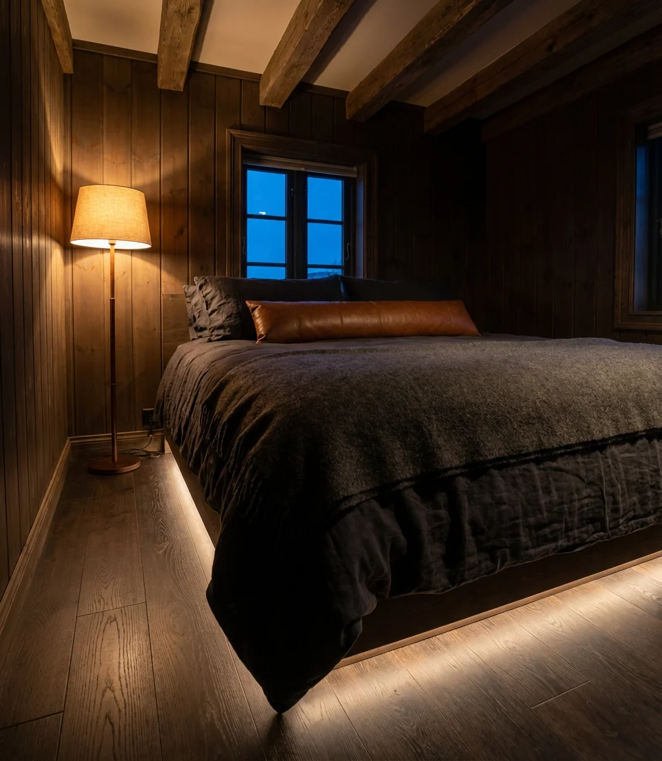 Dark Brown Moody Bedroom with Warm Lighting 2