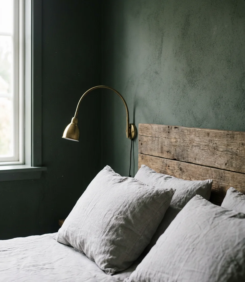 Dark Green Velvet-Textured Wall Behind the Bed 2