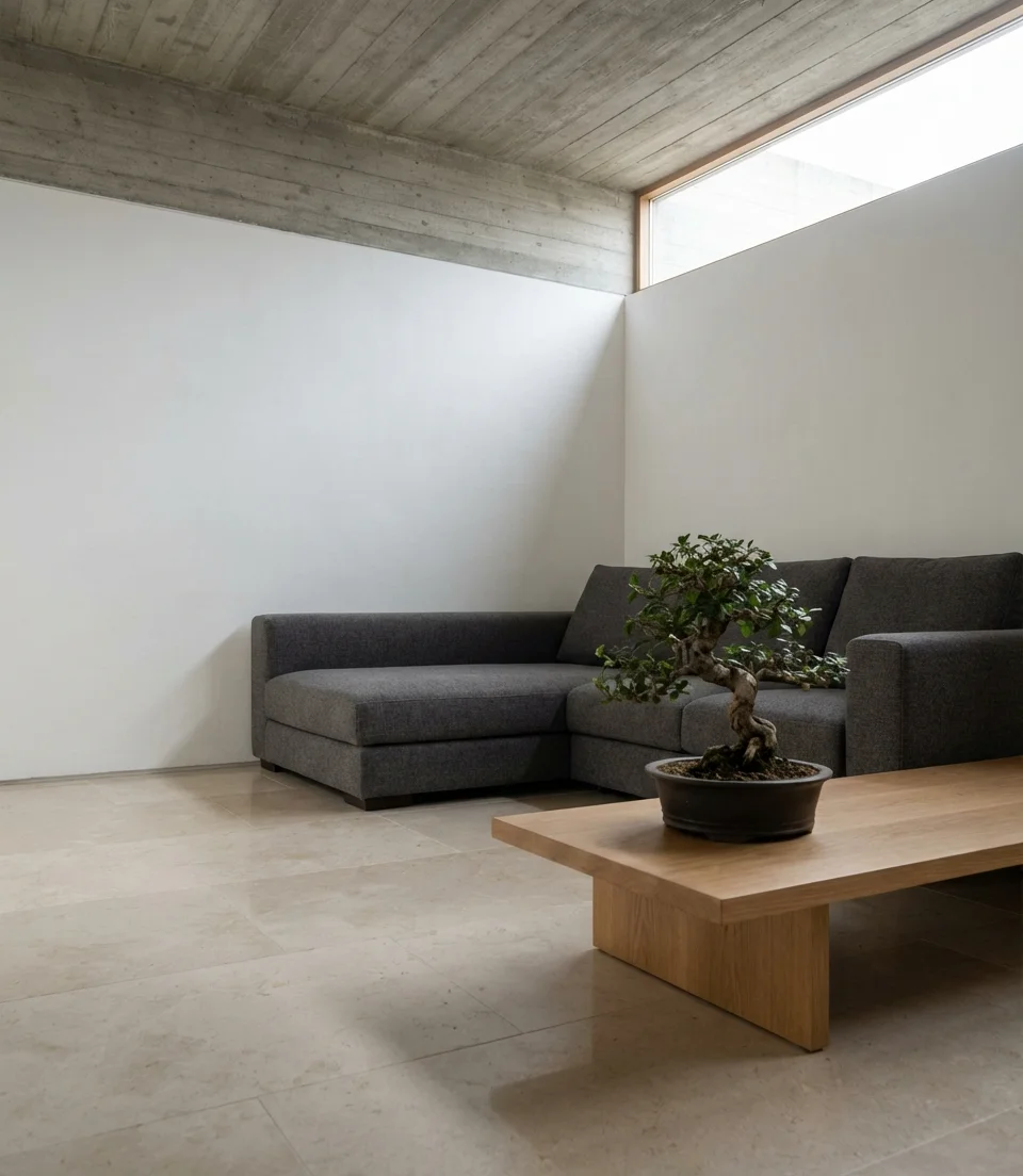 Dark Grey Sofa in a Bright White Space 2