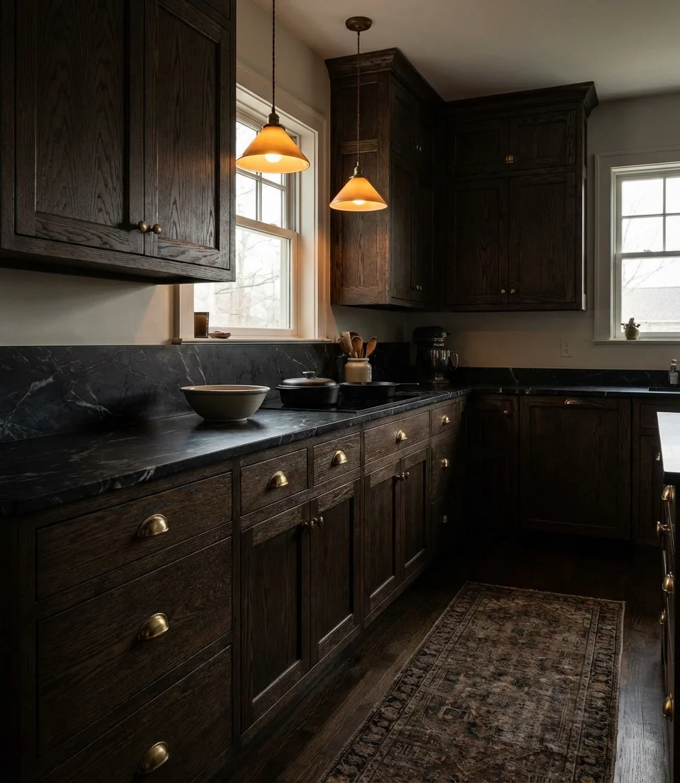 Dark Oak Cabinets for a Dramatic Statement Kitchen 1