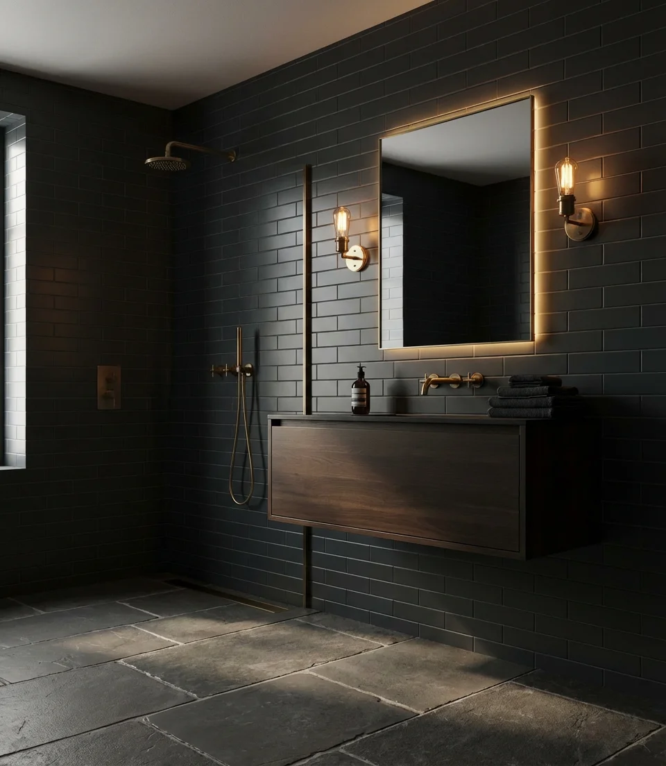 Dark and Moody Bathroom with Dramatic Lighting 1
