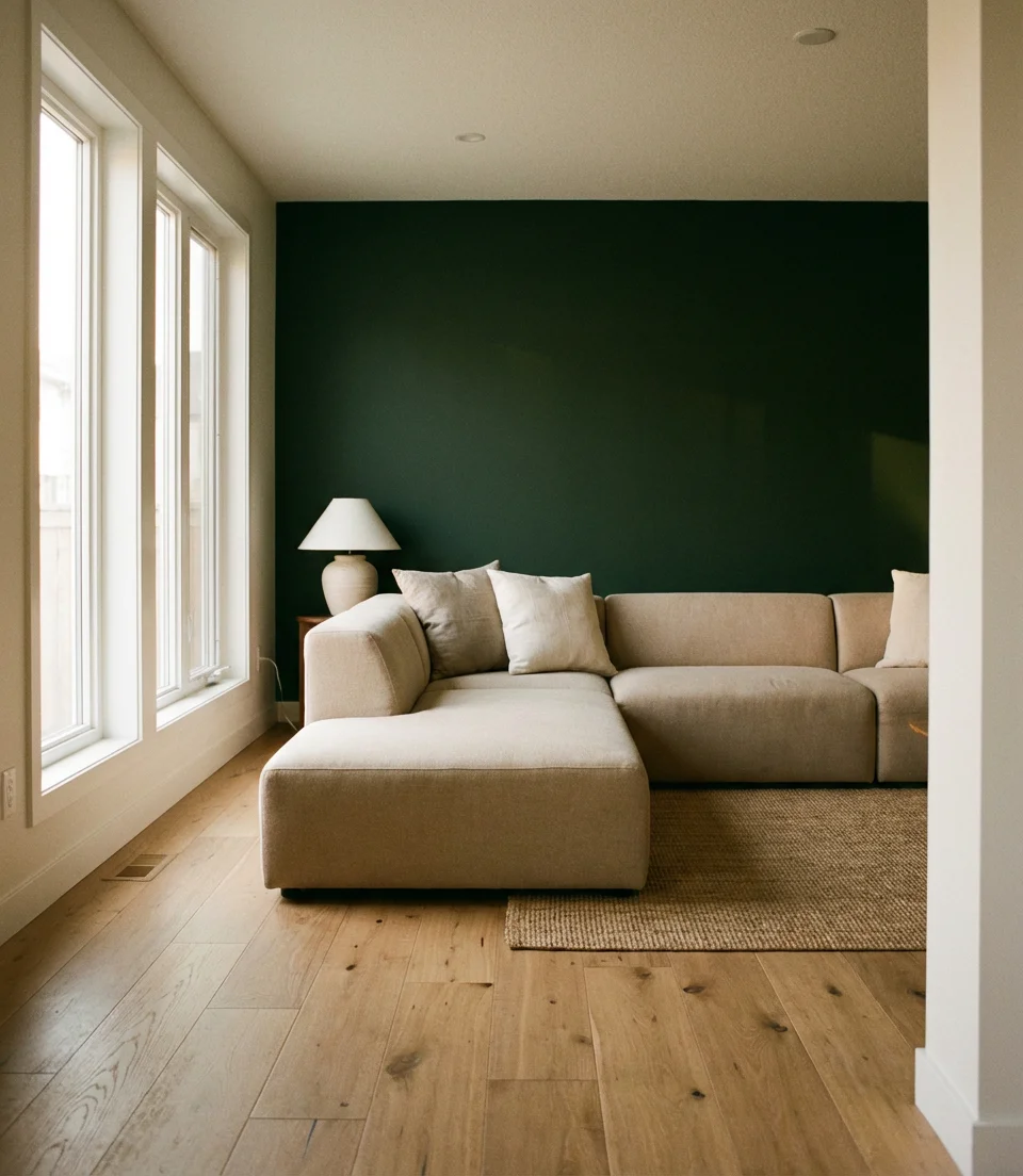 Deep Green Wall Behind a Modern Sectional 1