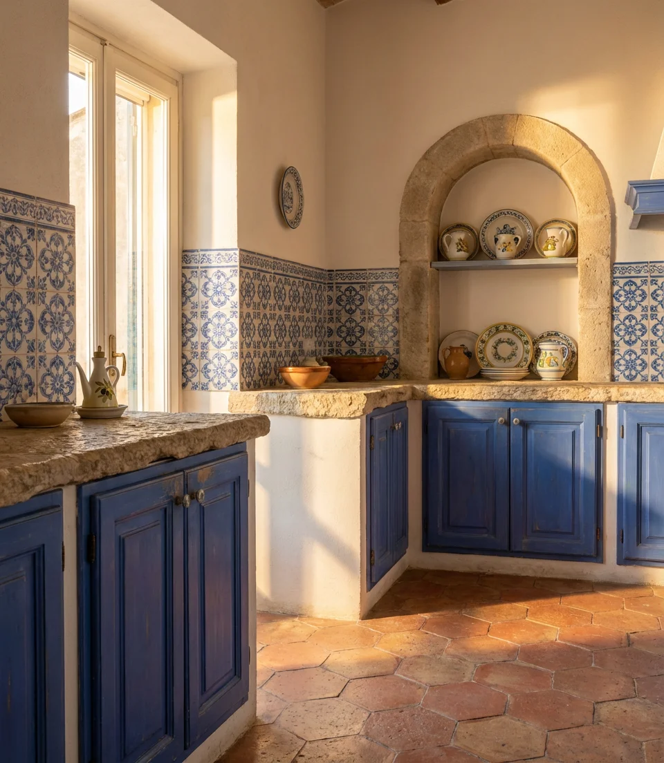 Dreamy Italian Coastal Kitchen in Blue and Terracotta 1