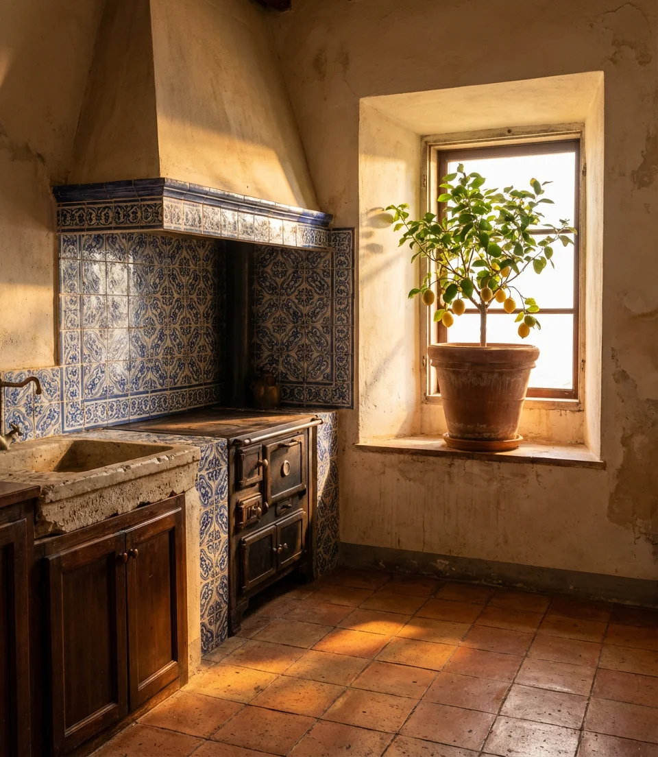 Dreamy Italian Coastal Kitchen in Blue and Terracotta 2