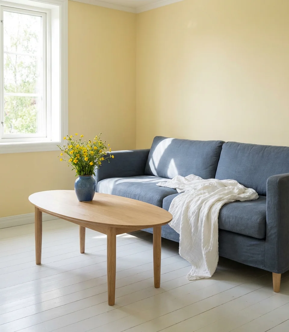 Dusty Blue and Yellow Sunshine Living Room 1