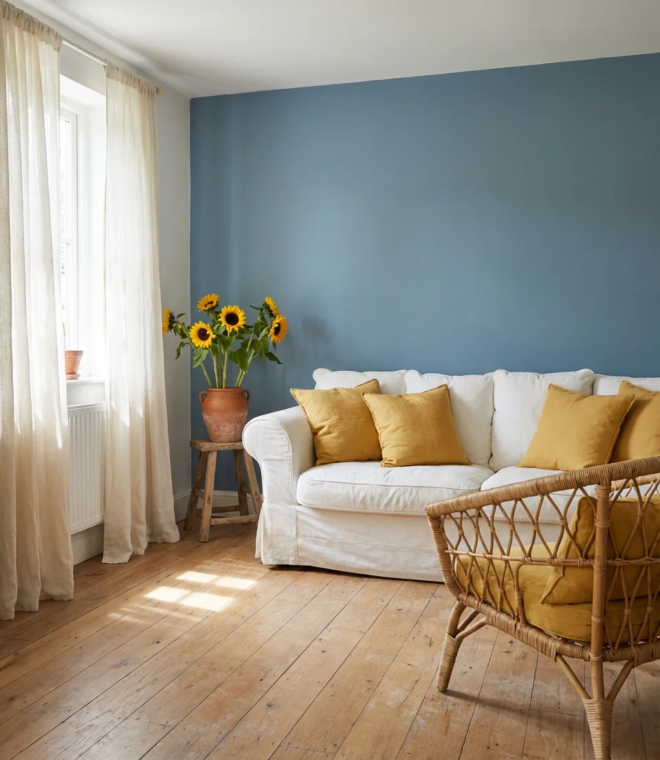 Dusty Blue and Yellow Sunshine Living Room 2