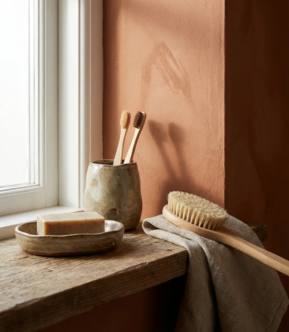 Earthy Organic Bathroom with Handmade Ceramics 1