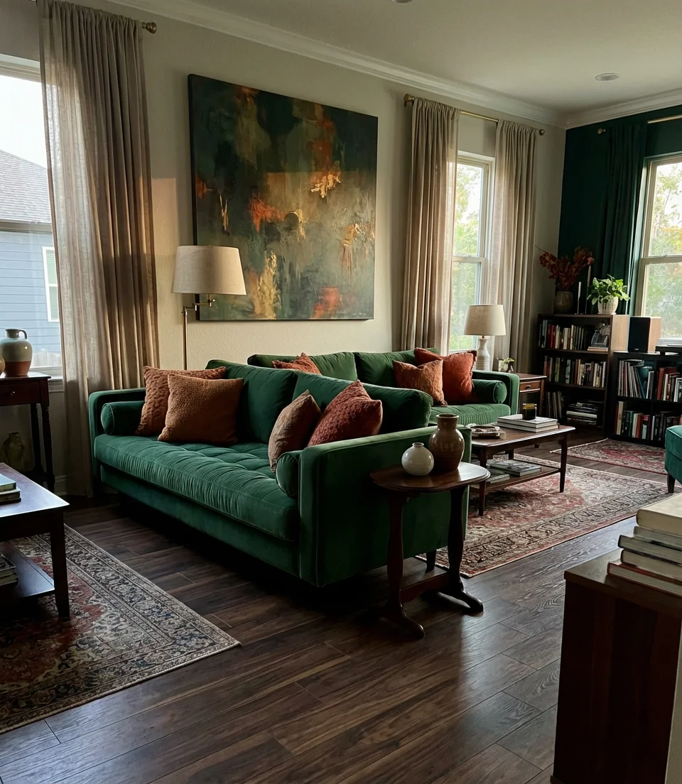 Emerald Green and Orange Statement Room 1