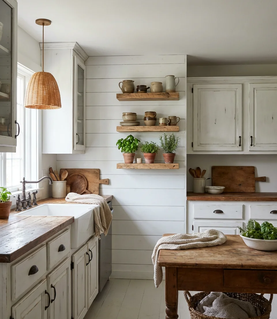 Farmhouse Kitchen With Shiplap Accent Wall 1
