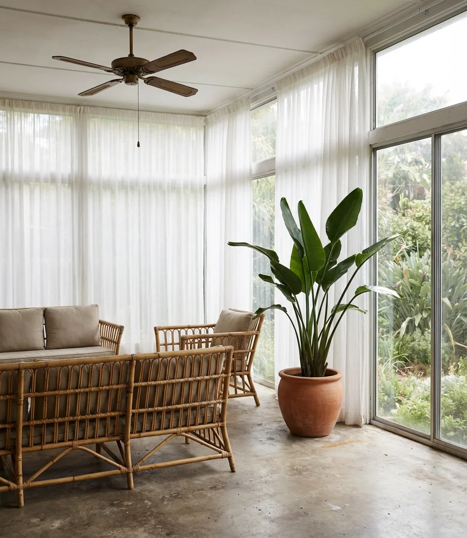 Florida Sunroom with Ceiling Fans and Tropical Plants 2
