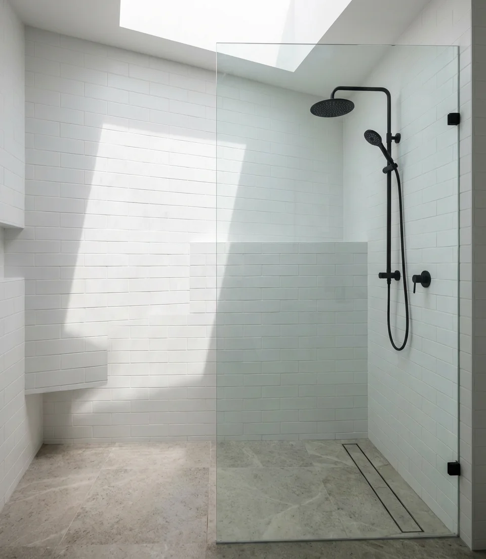 Frameless Glass Panel with Wet Room Floor 1