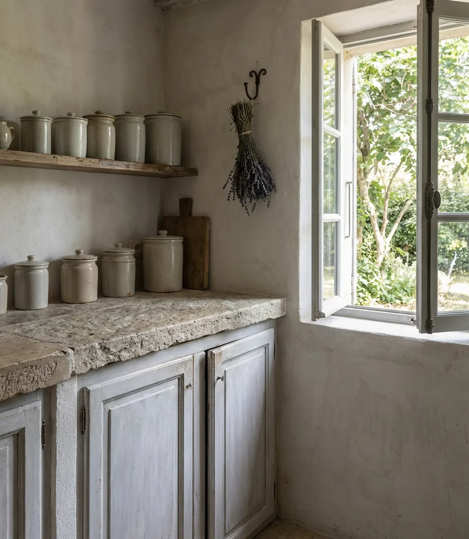 French Coastal Kitchen with Linen and Stone 2