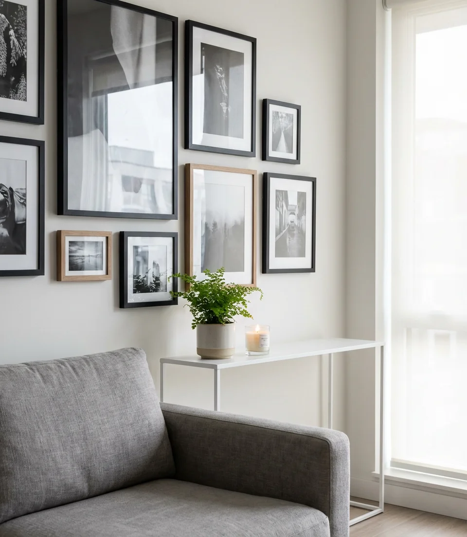 Gallery Wall Above a Slim Console Table 1