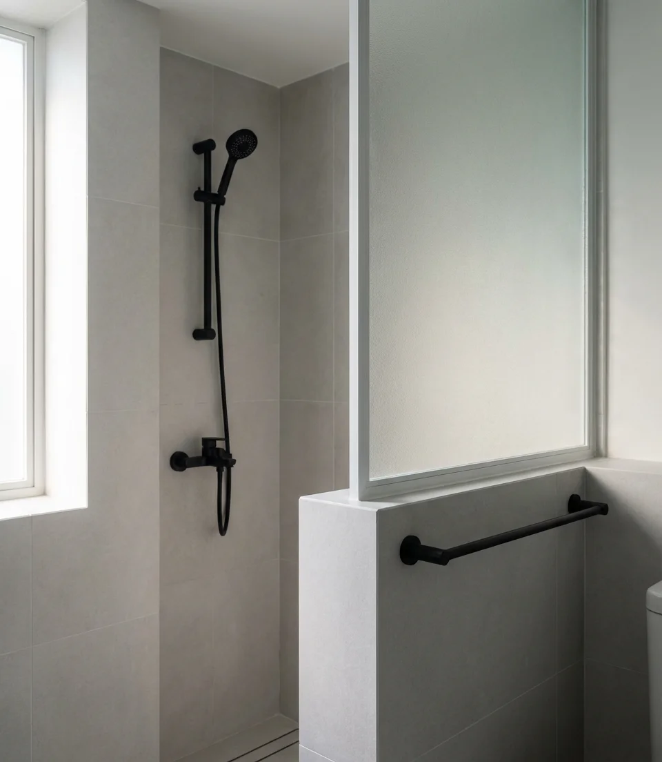 Glass Ideas for Small Bathrooms with Half Walls 2