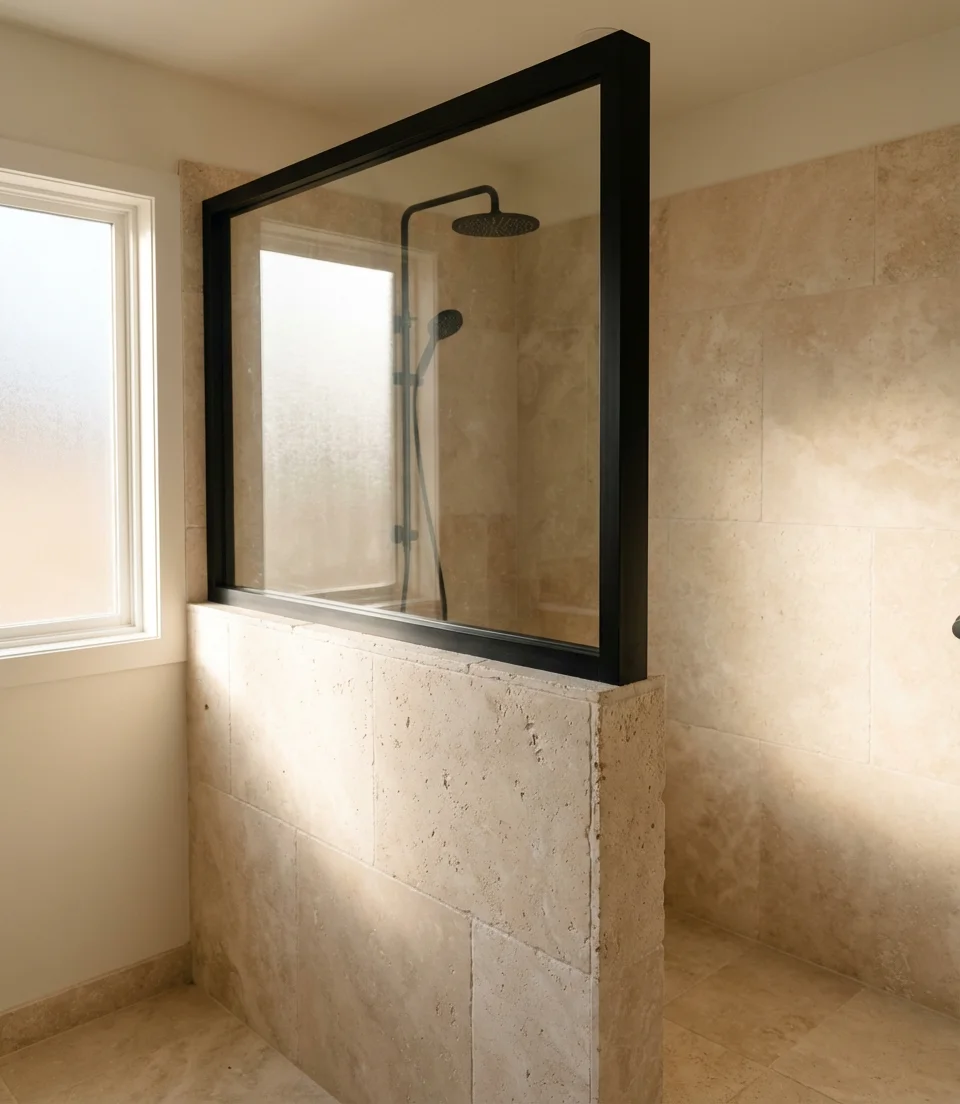 Glass Panel with Privacy Half Wall 2