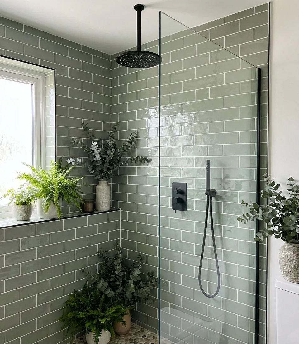 Green Subway Tile with Matte Black Hardware 1
