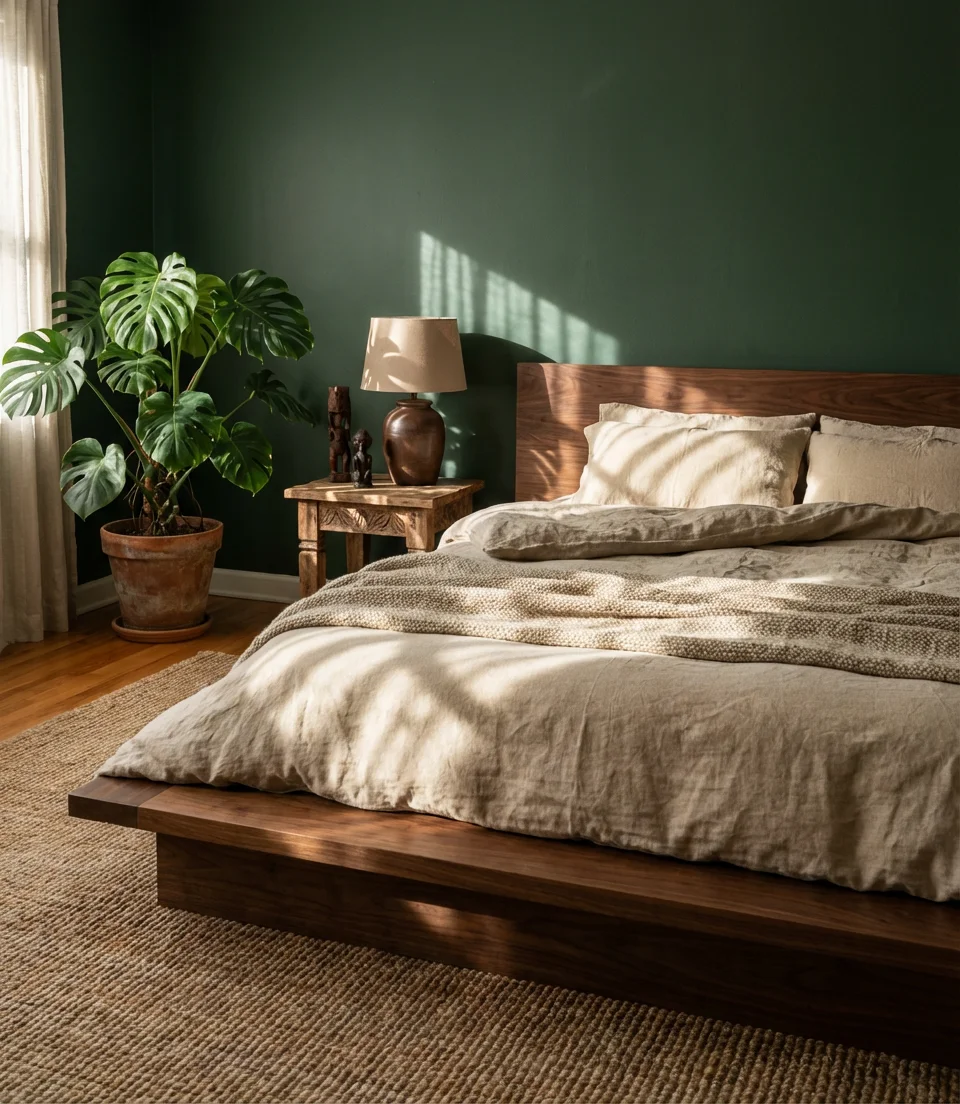 Green and Brown Earthy Bedroom 1