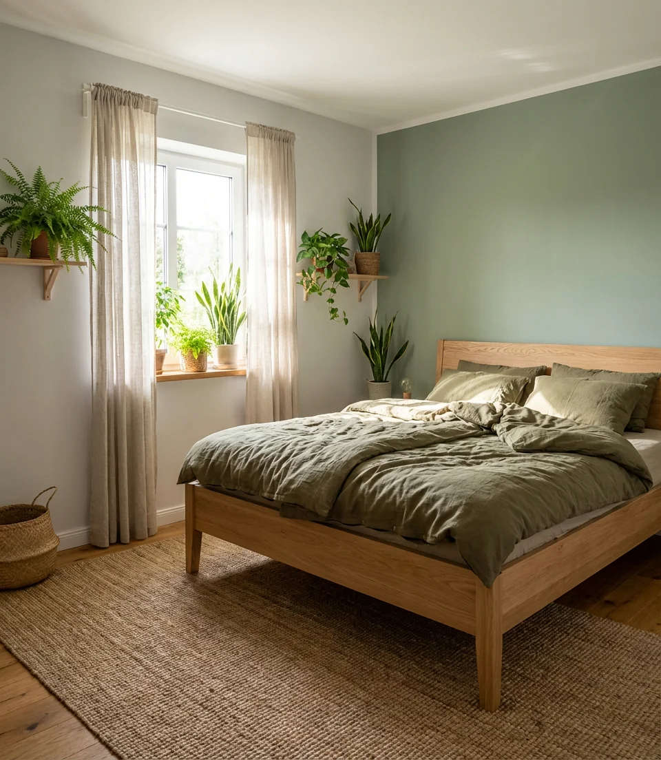 Green and Gray Nature-Inspired Bedroom 1