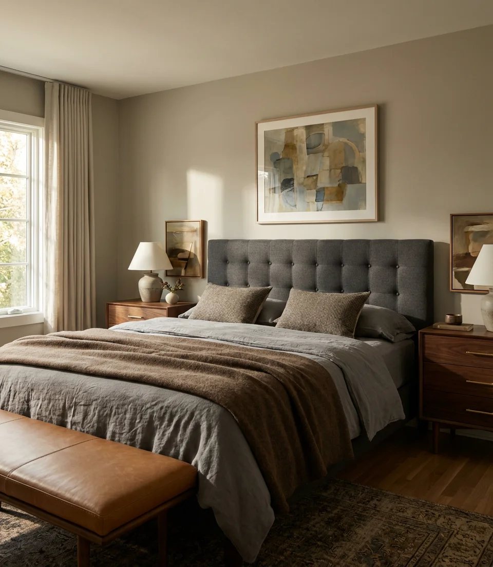 Grey and Brown Sophisticated Bedroom 1