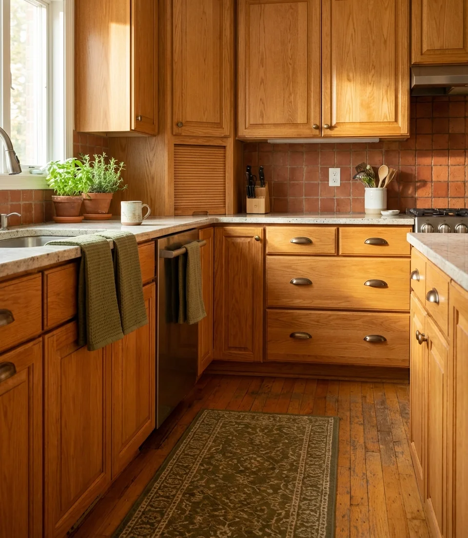 Honey Oak Cabinets with Warm Earthy Accents 1