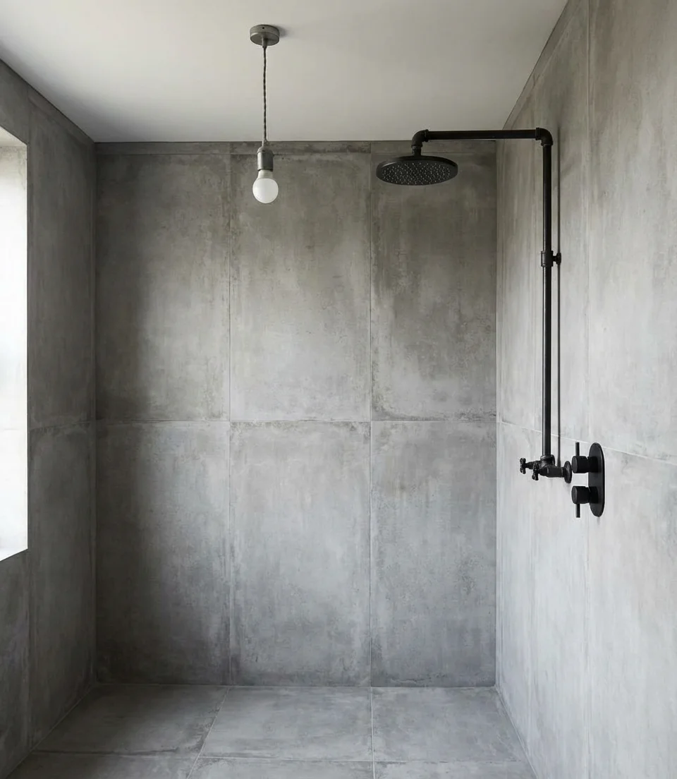 Industrial Concrete Look with Exposed Plumbing 1