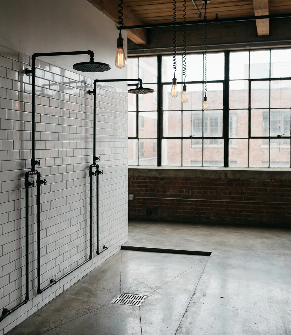 Industrial Loft Shower with Exposed Piping 1