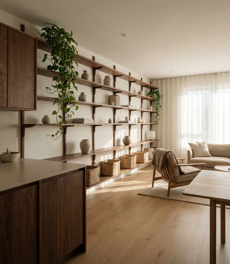 Japandi-Inspired Open Plan with Integrated Shelving 1