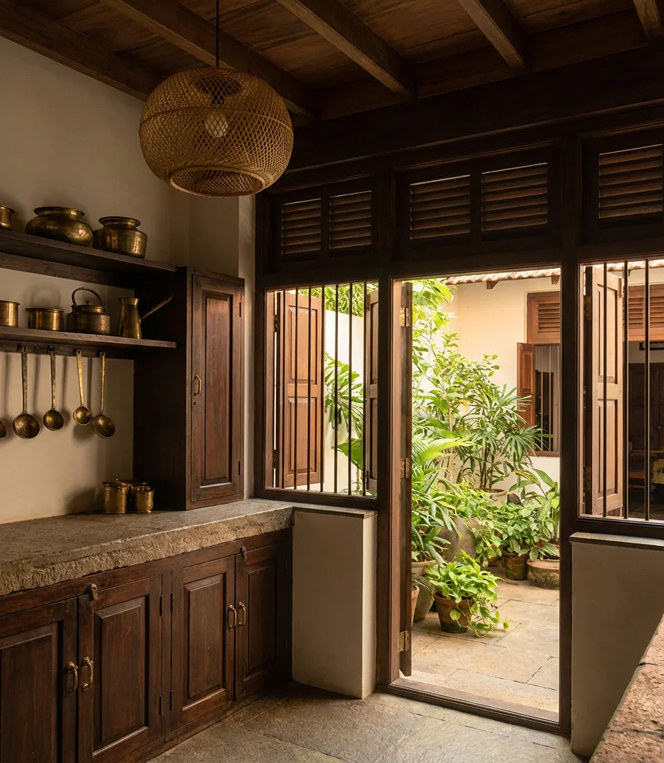 Kerala Style Open Kitchen with Natural Materials 2