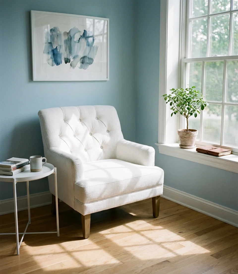 Light Blue Walls with White Furniture Living Room 2