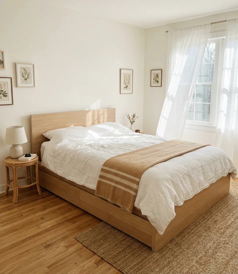 Light Brown and White Airy Bedroom 1