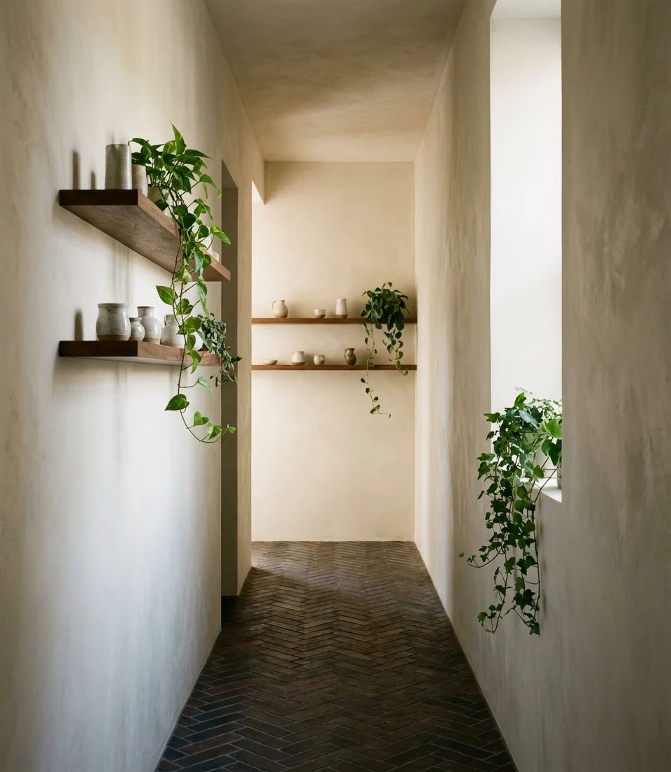 Limewash Paint with Floating Shelves 1