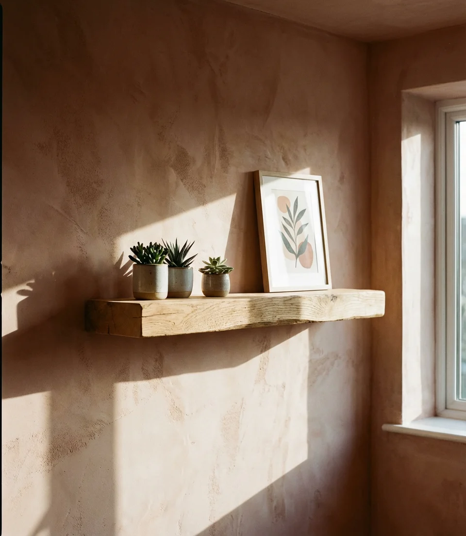 Limewash Paint with Floating Shelves 2