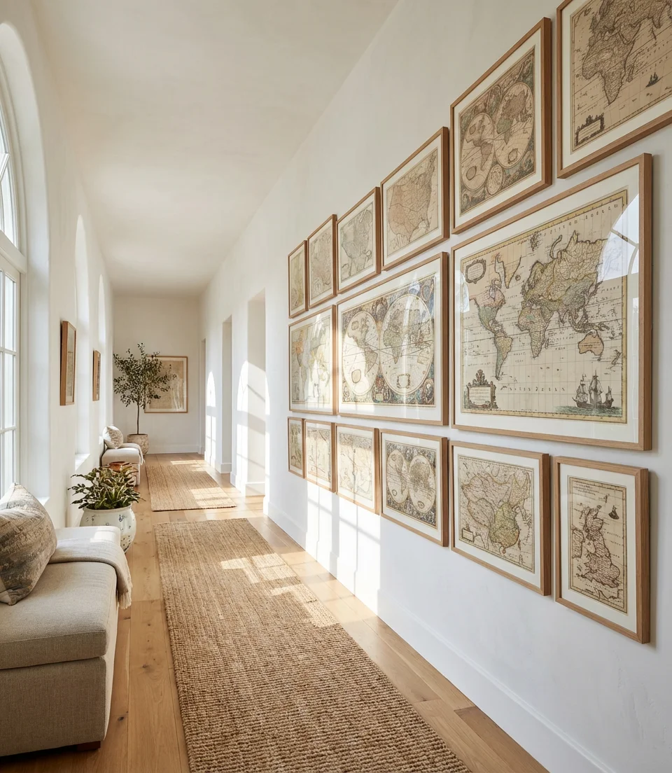 Long Hallway with Framed Map Collection 2