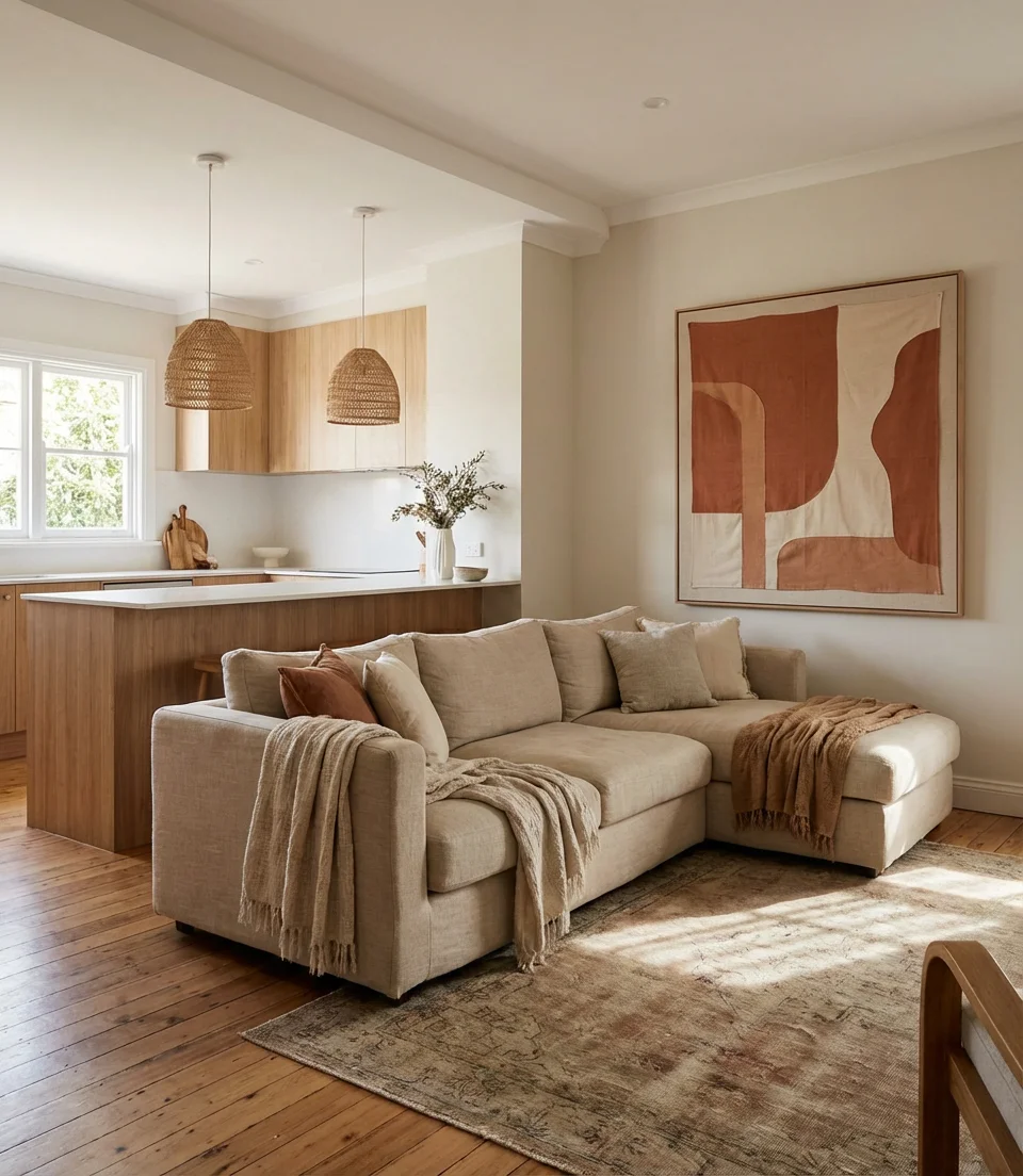 Low-Profile Sofa Placement in Open Kitchen Living Room 2