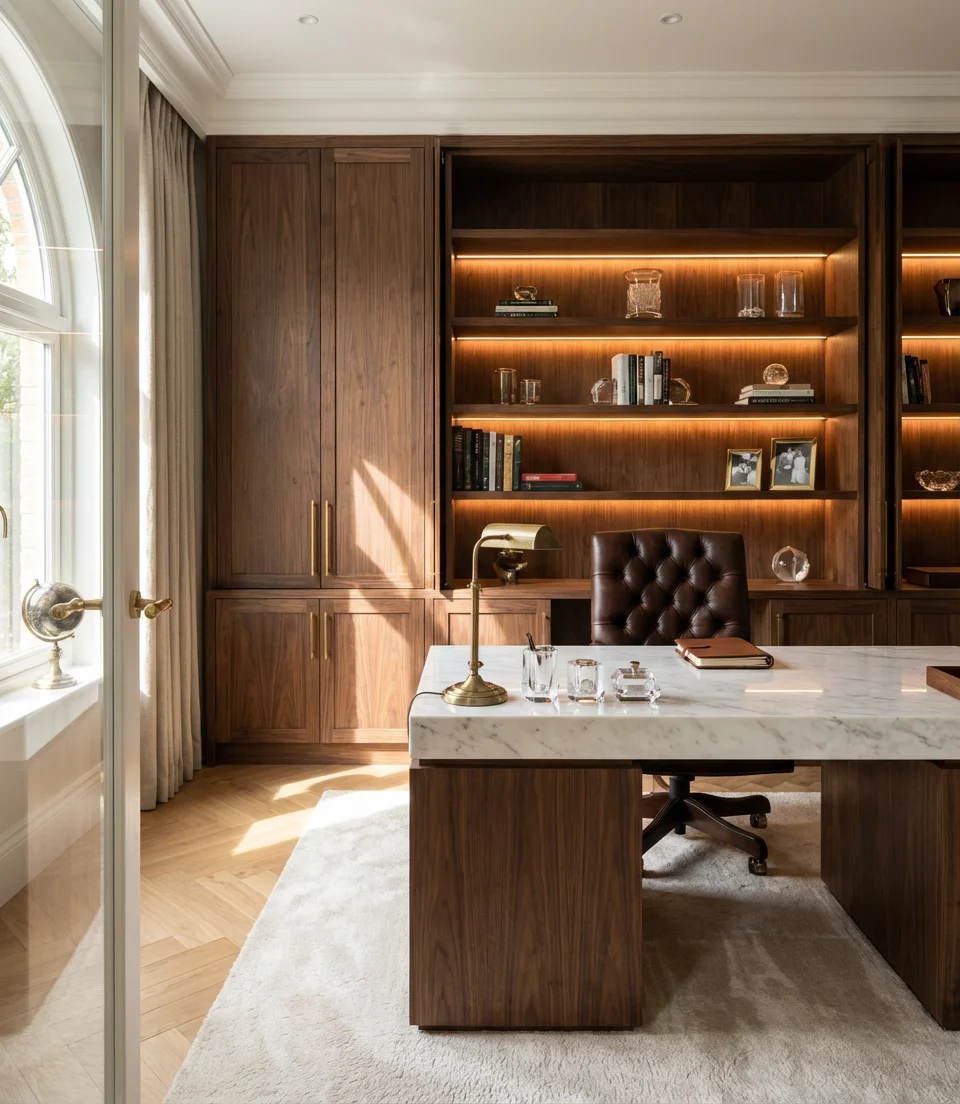 Luxury Home Office with Custom Millwork and Brass Details 1
