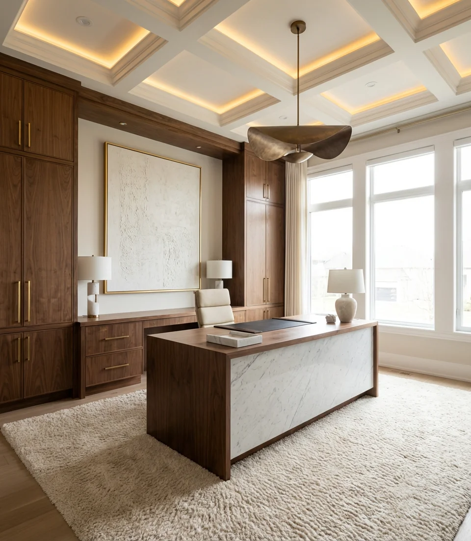 Luxury Home Office with Custom Millwork and Brass Details 2
