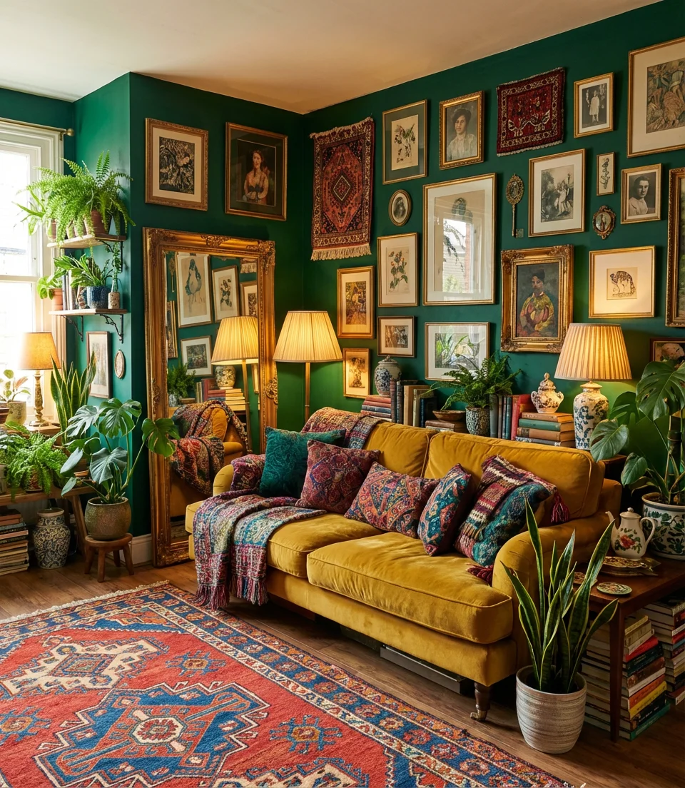 Maximalist Living Room with Bold Color and Pattern 1