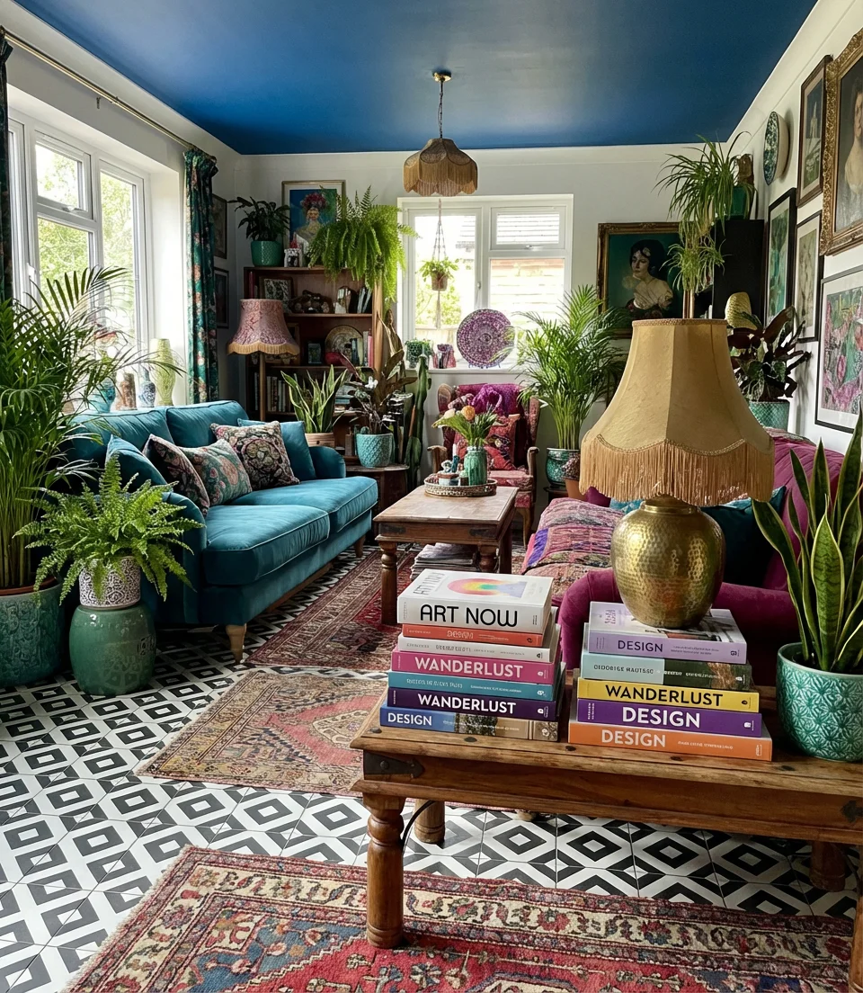 Maximalist Living Room with Bold Color and Pattern 2