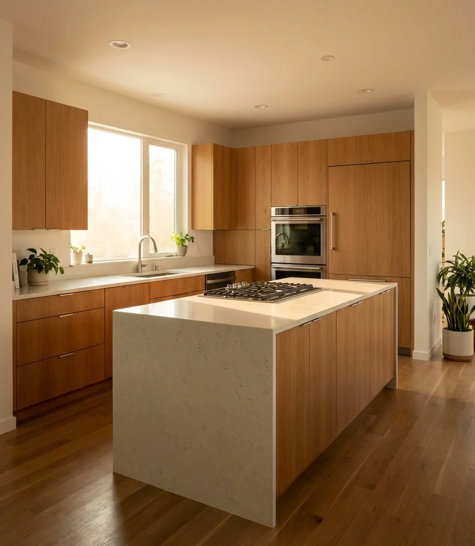 Medium Oak Cabinets in a Contemporary Layout 1